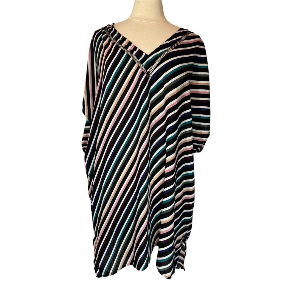 Kona Sol XL Multicolor Diagonal Stripe Oversized Beach Swim Cover Up Boho